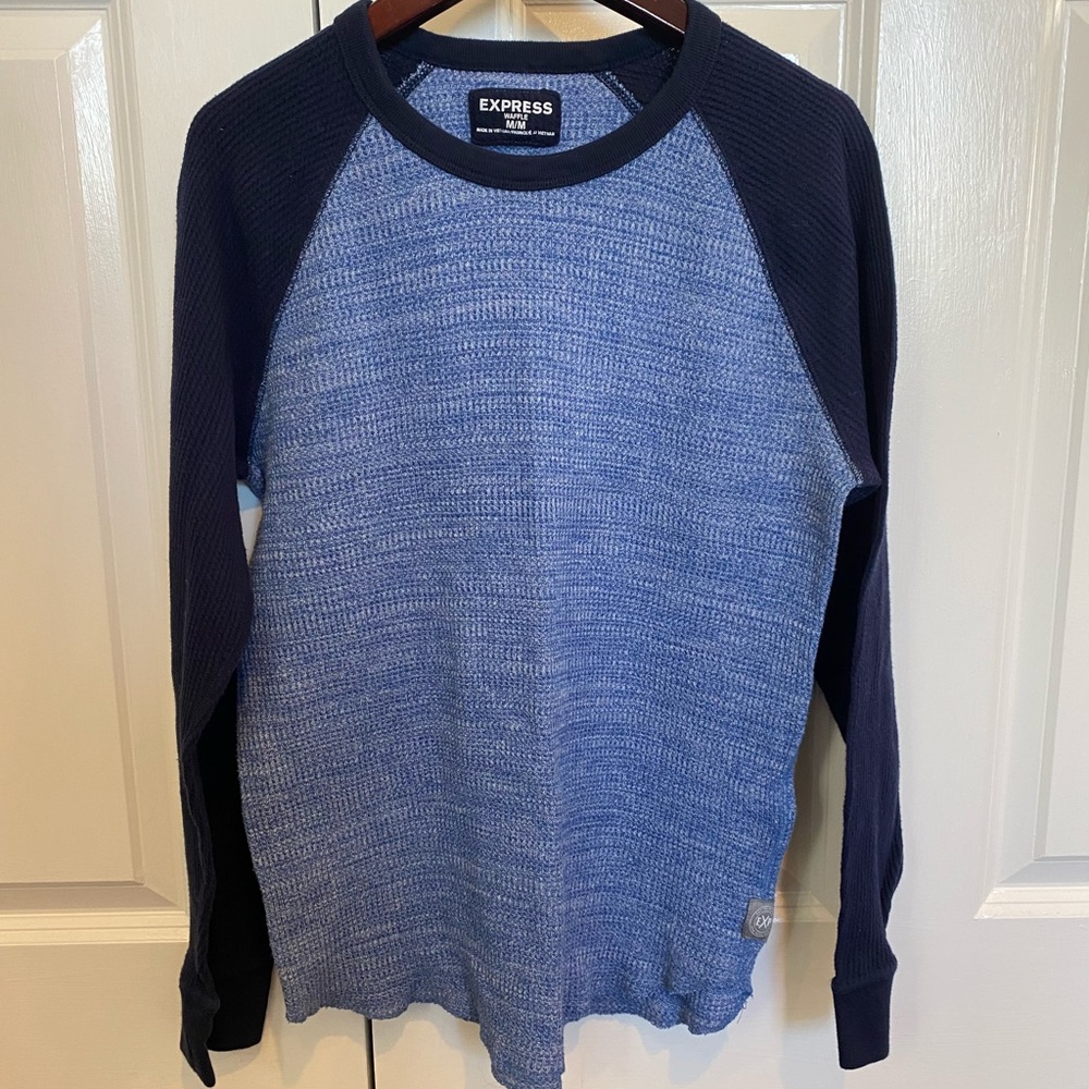 Express Blue Waffle Knit Long Sleeve